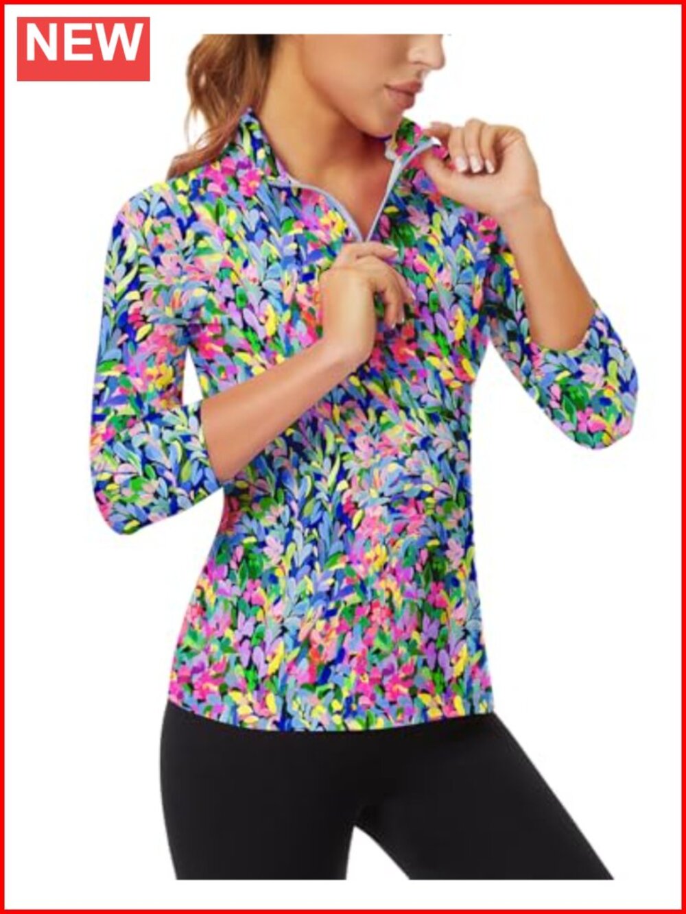 Women's 3/4 Sleeve Quarter Zip Athletic Golf Polo Shirt Moisture Wicking